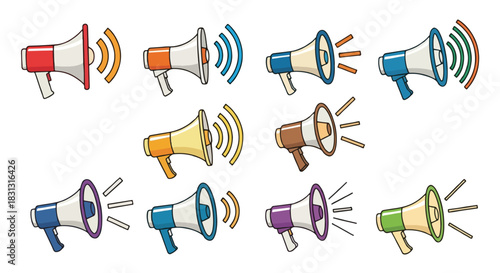 Colorful megaphone icons with transparent background