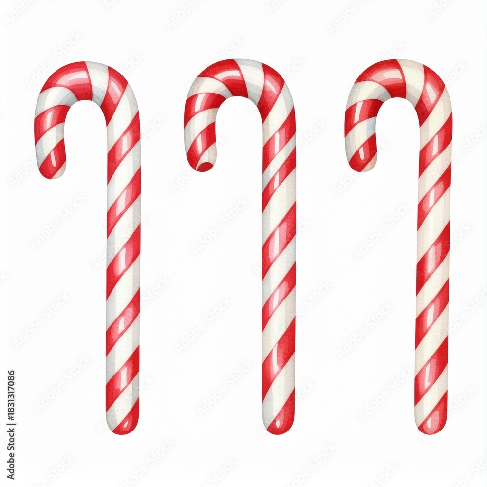 Fototapeta premium Watercolor illustration candy canes no background cute aesthetic