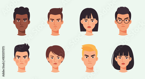 Diverse faces with angry expressions