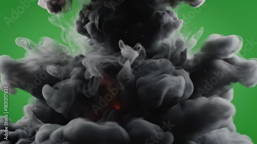 Dramatic Black Ink Cloud Explosion on Green Screen A Mesmerizing Visual Effect for Compositing and Special Effects Perfect for Adding a Powerful Impact to Your Projects.