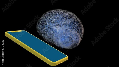 Smartphone absorbing tangled brain mental health animation