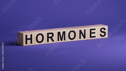 HORMONES word cube. Medical concept.3D rendering.