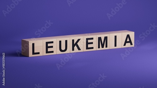 Doctor holding card in hands and pointing the word LEUKEMIA.close up of wooden cubes,Business Concept.3D rendering.