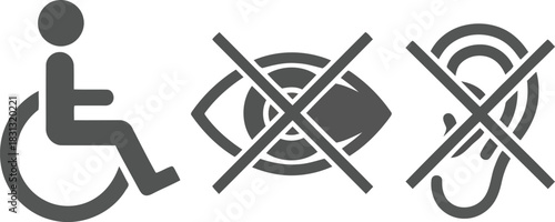 Accessibility symbols for disability inclusion and accessibility rights concept simple icons vector