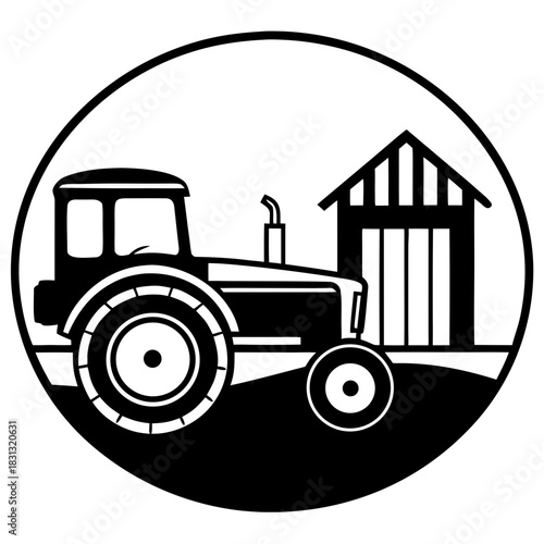 Vintage Tractor Silhouette Illustration with Cabin and Circular Headlights