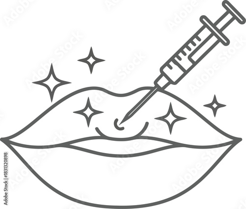 Lip filler injection and sparkling effect icon for aesthetic beauty and cosmetic procedures vector