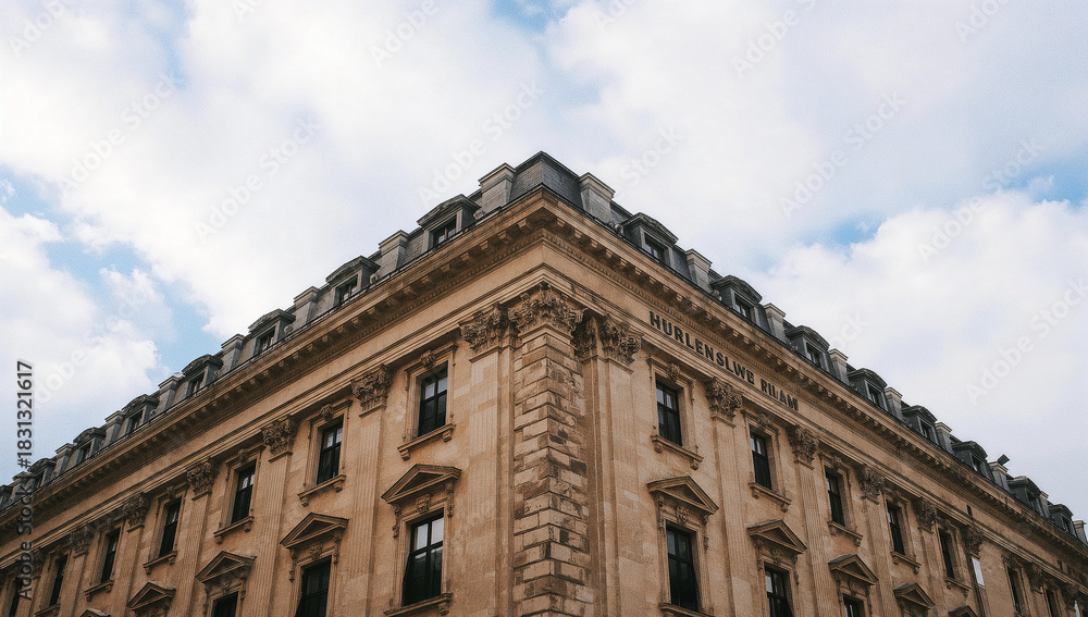 Fototapeta premium Elegant building with multiple windows under a cloudy sky
