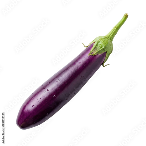 Fresh eggplant with vibrant purple skin and green stem, perfect for culinary dishes