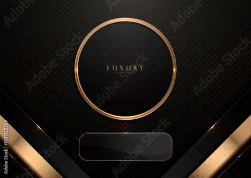 Black and gold abstract geometric background with circles and lines, luxury dark wallpaper for website banners, modern elegant cover template design, high resolution realistic vector, not AI generated