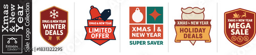 Boost your holiday sales with these modern Christmas and New Year logo designs featuring winter deals, limited offers, and mega sales promotions