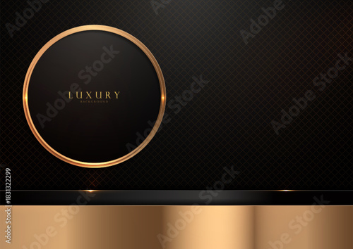 Modern black gold lines and circles background, luxury abstract dark wallpaper for web banners, stylish geometric vector design, cover template graphics, not AI-generated.
