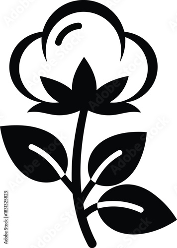 Stylized cotton plant icon simple silhouette elegant floral line art natural ingredient concept vector