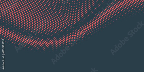 Vector Chequered Halftone Pattern Smooth Curved Border Red Blue Abstract Background. Checkered Rounded Square Dots Blur Texture Pop Art Design. Half Tone Contrast Graphic Minimalist Art Wide Wallpaper