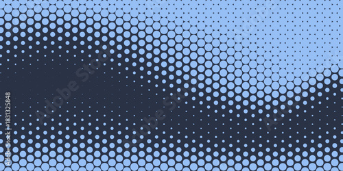 Stars Modern Halftone Geometry Pattern Vector Smooth Camber Border Blue Abstract Background. Checkered Faded Particles Curve Line Subtle Texture. Half Tone Contrast Graphic Minimalist Wide Wallpaper