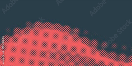 Vector Chequered Halftone Pattern Smooth Curved Border Red Blue Abstract Background. Checkered Rounded Square Dots Blur Texture Pop Art Design. Half Tone Contrast Graphic Minimalist Art Wide Wallpaper