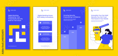 Flat Cartoon Digital Banking Security Templates Illustration for Social Media Stories Background