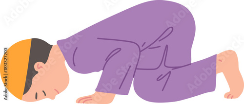 cute Muslim children cartoon illustrations in prayer and Islamic activities