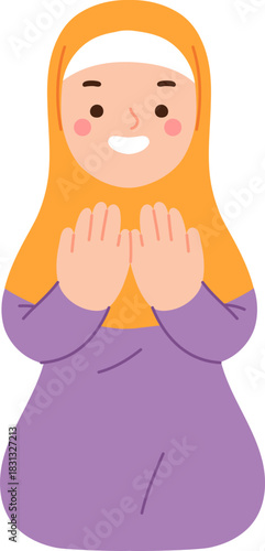 cute Muslim children cartoon illustrations in prayer and Islamic activities