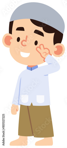 cute Muslim children cartoon illustrations in prayer and Islamic activities