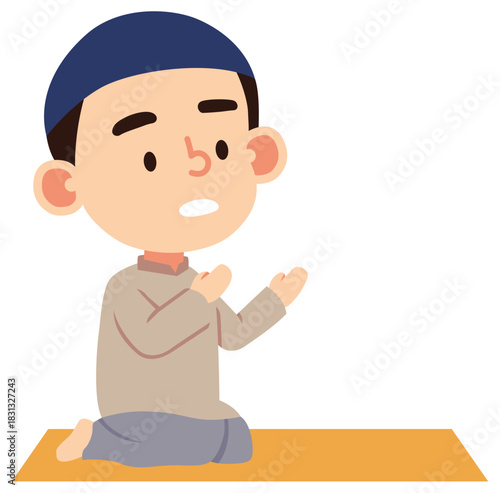 cute Muslim children cartoon illustrations in prayer and Islamic activities