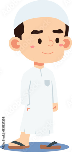 cute Muslim children cartoon illustrations in prayer and Islamic activities