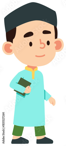 cute Muslim children cartoon illustrations in prayer and Islamic activities