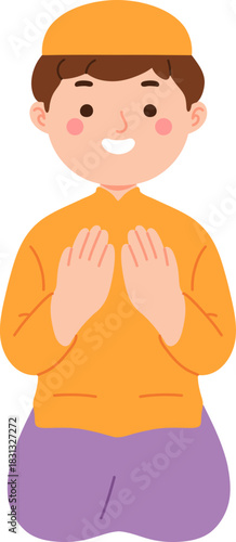 cute Muslim children cartoon illustrations in prayer and Islamic activities