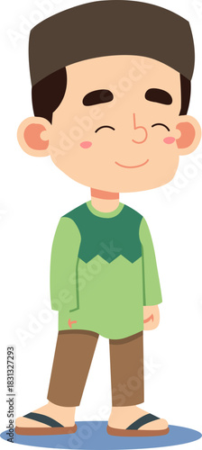 cute Muslim children cartoon illustrations in prayer and Islamic activities