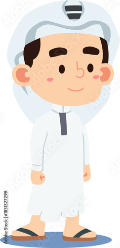 cute Muslim children cartoon illustrations in prayer and Islamic activities