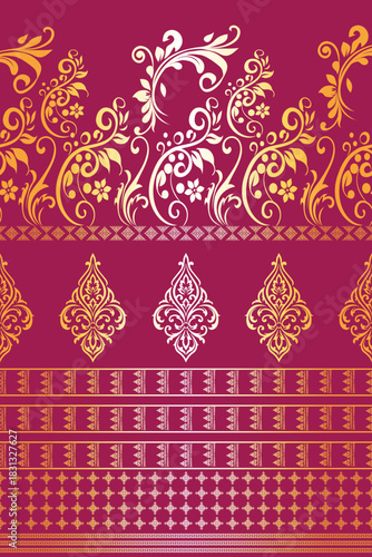 Farblic Thai style red background with gold ornament