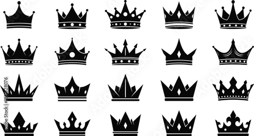Crown silhouette vector, royal icons, black crown designs, monarchy symbols, regal decoration, elegant headwear, vintage style, authority emblem, graphic set