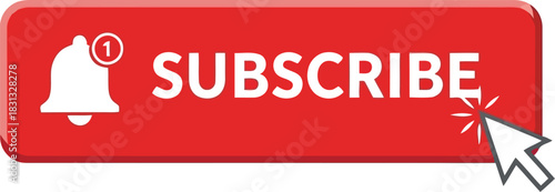 Red subscribe button notification bell click cursor vector animation icon 3d render vector
