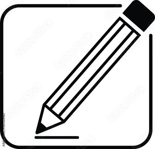 Simple drawing of a pencil editing document or taking notes in a square outline iconic design for creativity and education concepts vector