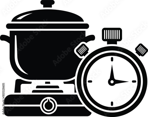 Cooking timer icon for kitchen preparation and recipe time management representing food preparation vector