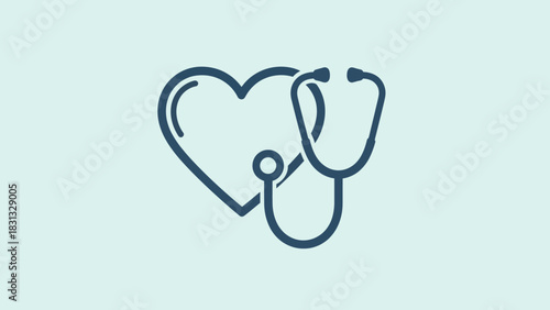 Digital line art illustration combining a heart and a stethoscope, representing medical health, compassionate care, cardiology, wellness, and essential healthcare services