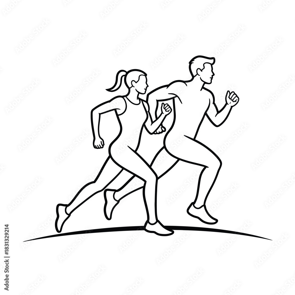 Fototapeta premium Athletic couple running together in dynamic pose