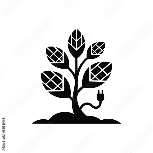 Solar powered plant symbol for sustainable energy and growth