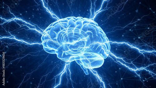 Glowing Digital Human Brain with Electrical Lightning Impulses Artificial Intelligence and Neuroscience Concept Loop