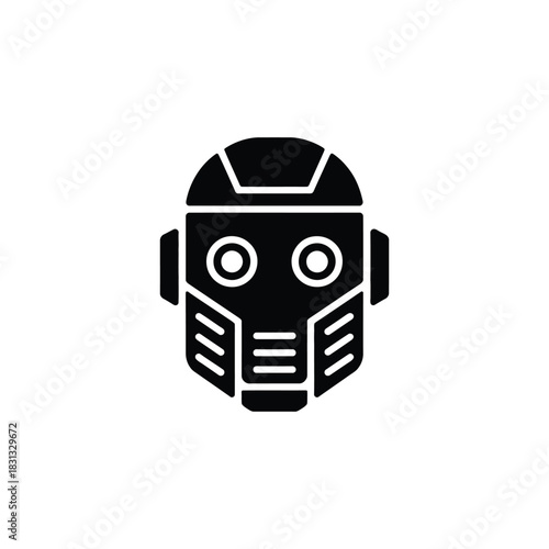 Futuristic robot head icon in black and white