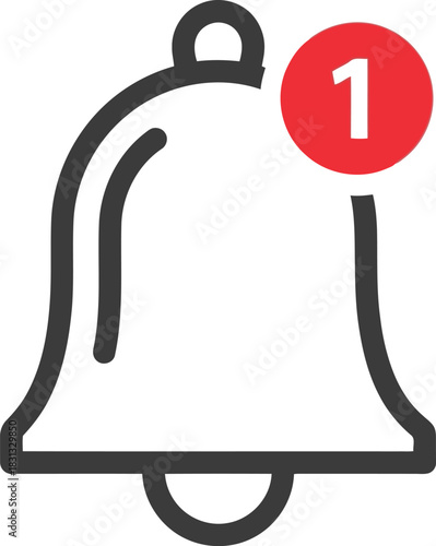 Modern bell icon notification alert symbol with red circle and number one for apps and websites vector