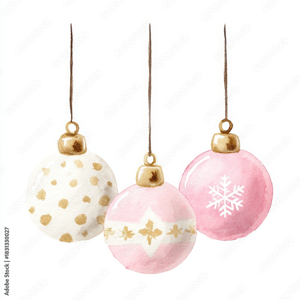 Fototapeta premium Elegant Christmas Ornament Trio with Gold Accents and Festive Designs