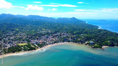 Aerial Drone View of Vibrant Sayulita Beach Town Mexico Riviera Nayarit