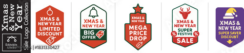 Boost holiday sales with these vibrant Christmas and New Year editable logos offering limited discounts, big offers, and mega price drops to attract buyers