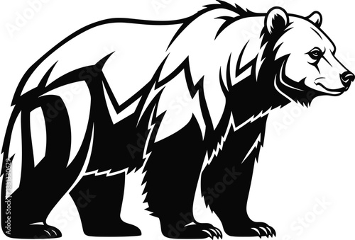 Grizzly bear or brown bear vector illustration with stylized sharp edges and aggressive pose, perfect for mascot design, sports team logo, or wilderness adventure graphic.