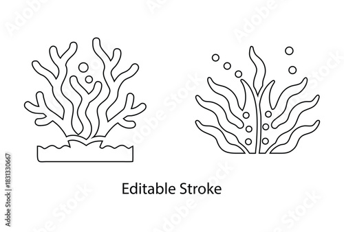 sea moss icon editable stroke vector, sea weed plant icon symbol vector line icon illustration