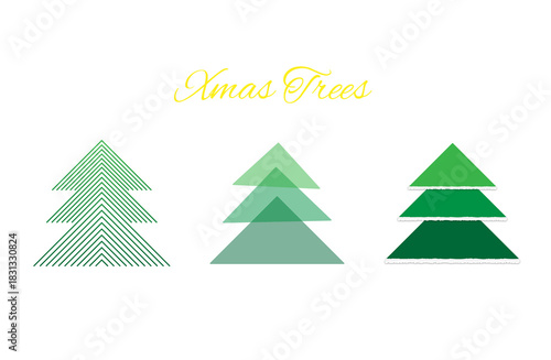 クリスマスツリー、木、針葉樹、イラスト、バリエーション
