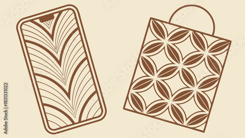 Vector illustration of abstract geometric shapes and symbols in a pink texture pattern for gift wrap, shopping bag, and phone case