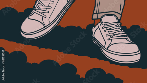 Running shoes vector, a pair of isolated sport fashion footwear