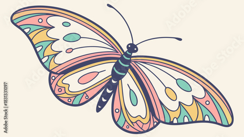 Isolated white background image of a colorful butterfly insect with beautiful wings