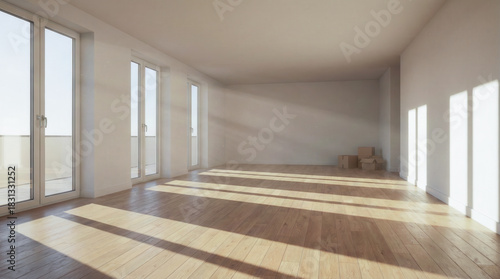 Wallpaper Mural Empty Bright Apartment Room With Moving Boxes Real Estate Torontodigital.ca